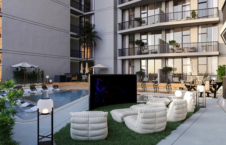Outdoor cinema and lounge deck at Samana Greenfield 2