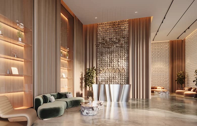 Double-height entrance lobby at Samana Greenfield 2